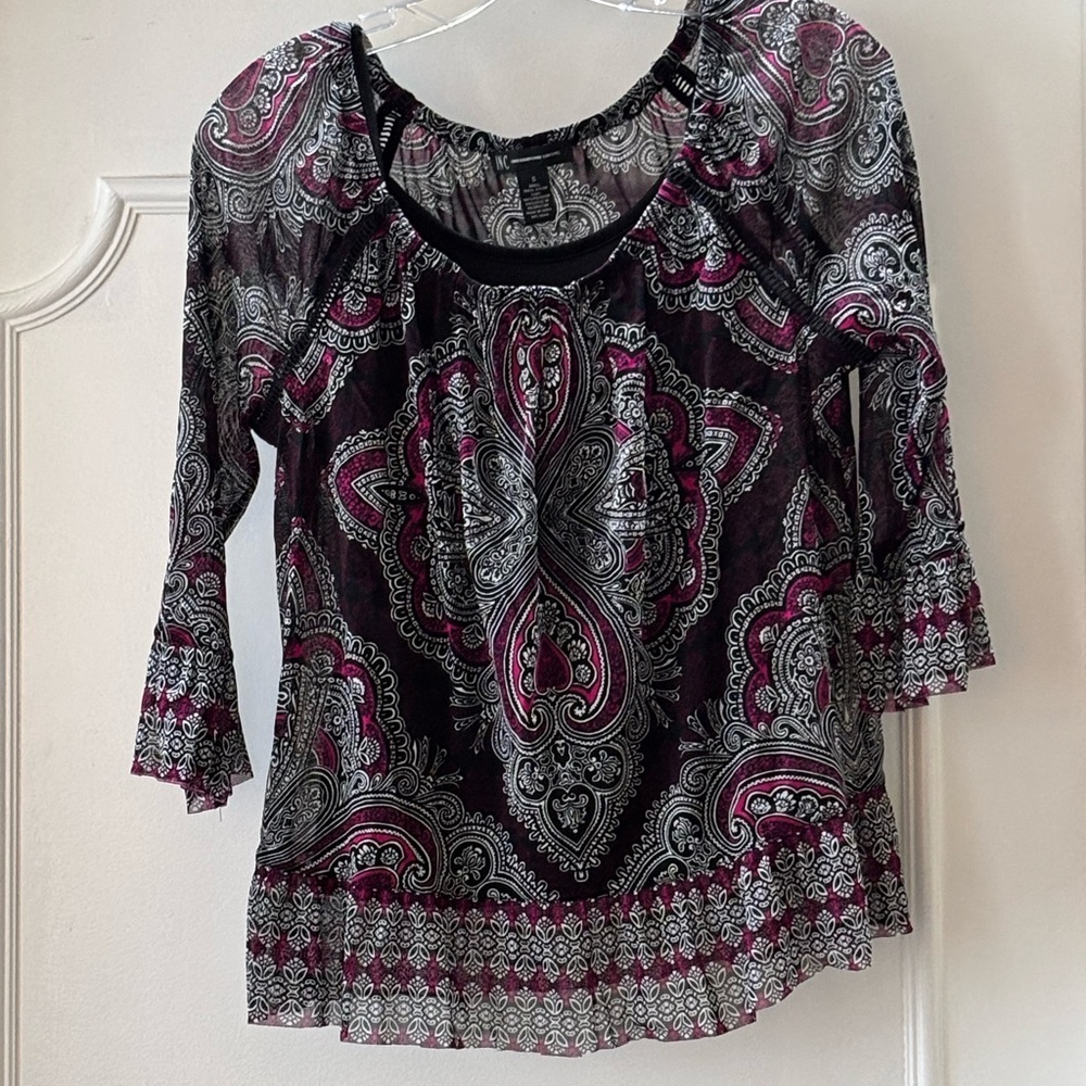 INC International Concepts Black and Pink Paisley Blouse
